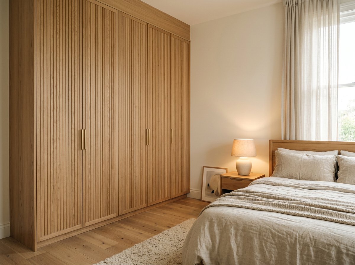 Dressing sur mesure toute hauteur en chêne avec portes flûtées